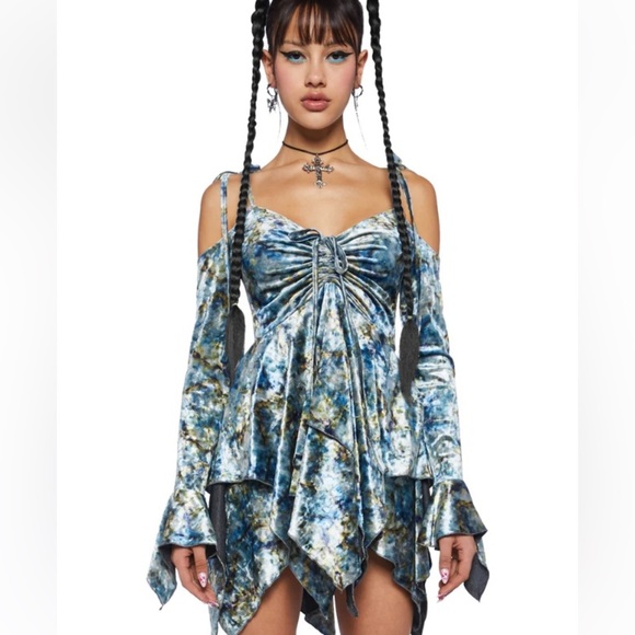 Current Mood NWT F is for Fairies Tie Dye Velvet Handkerchief Dress S Dolls Kill - Picture 6 of 16